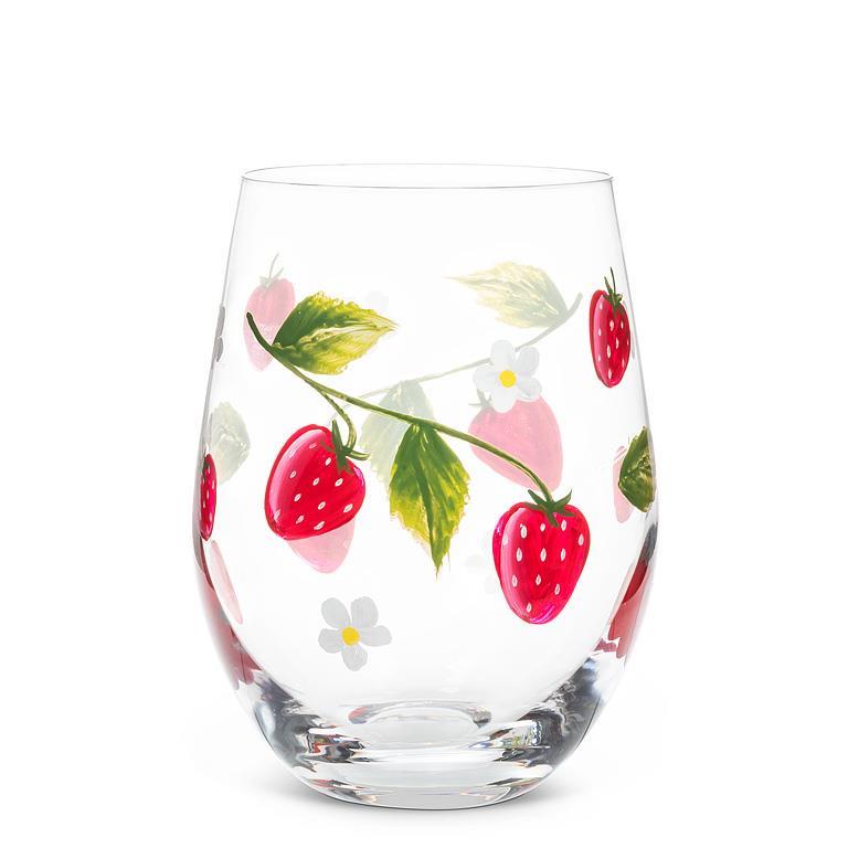 Strawberries & Flowers Stemless Glass