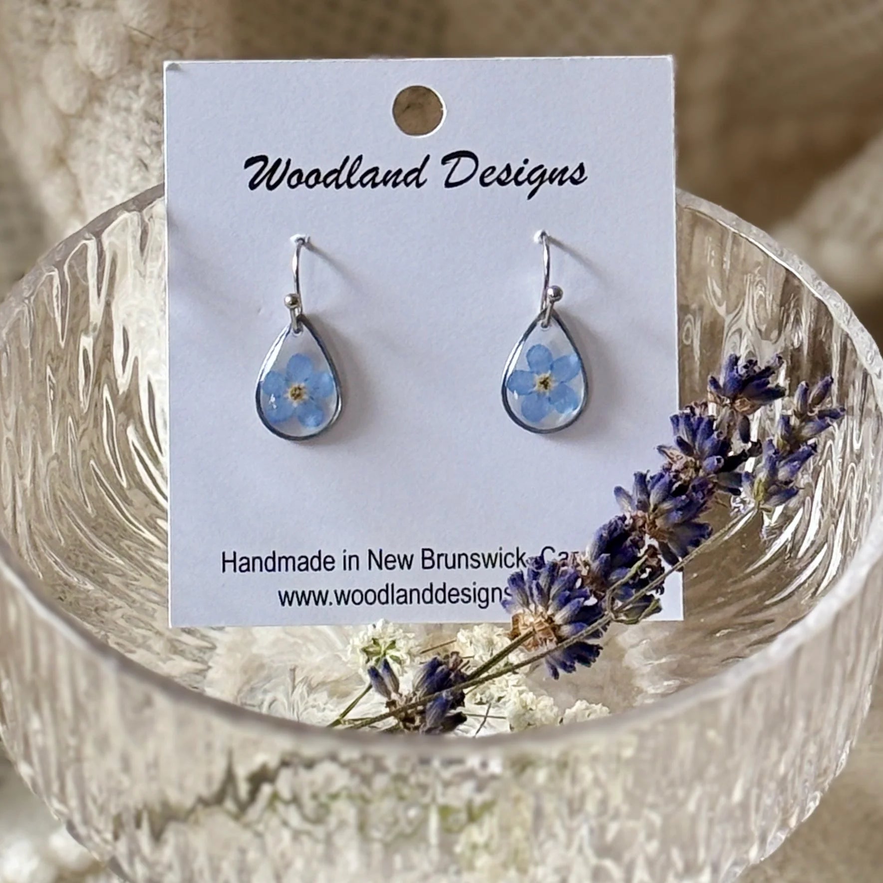 Forget-Me-Not Teardrop Hook Earrings - Stainless