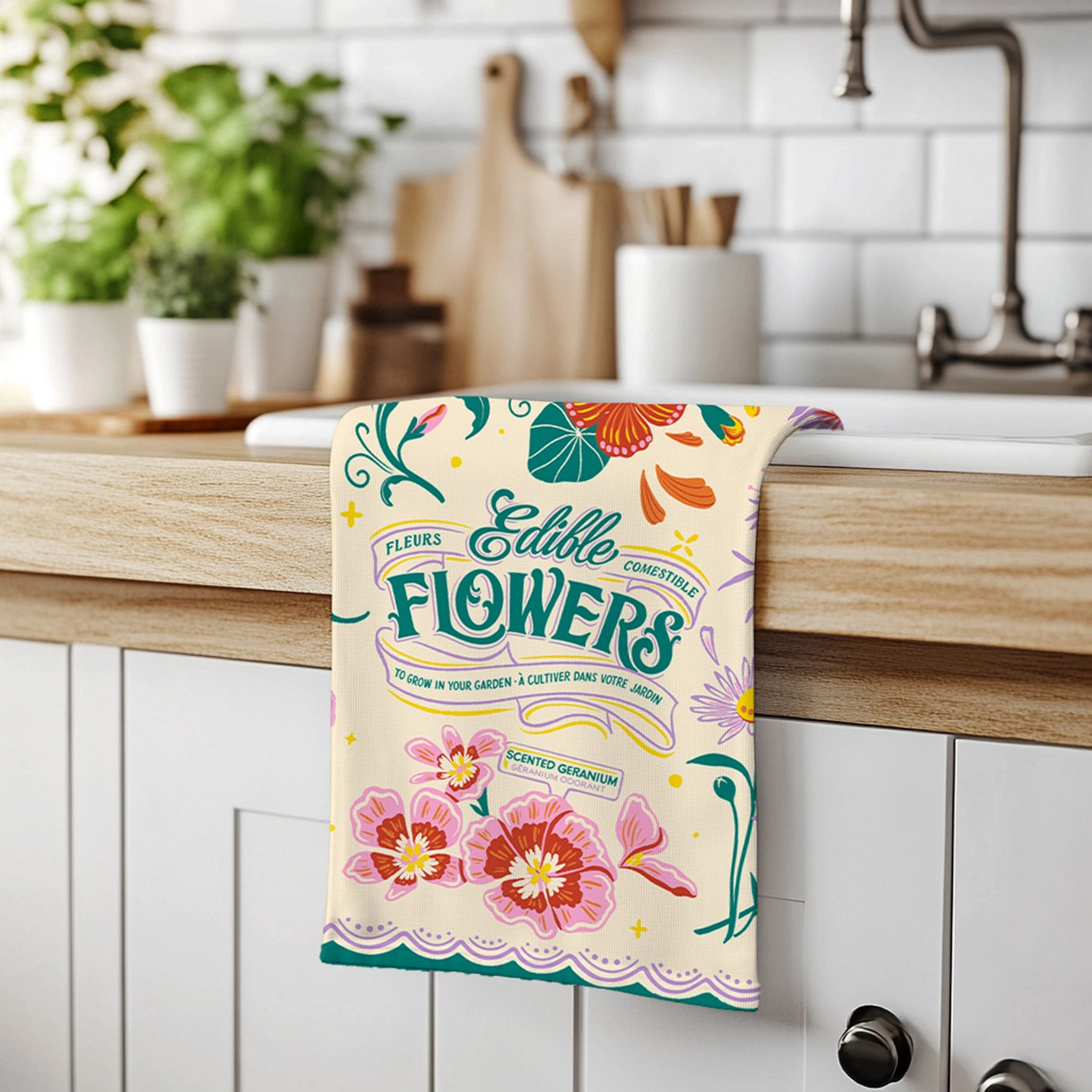 Edible Flowers Tea Towel