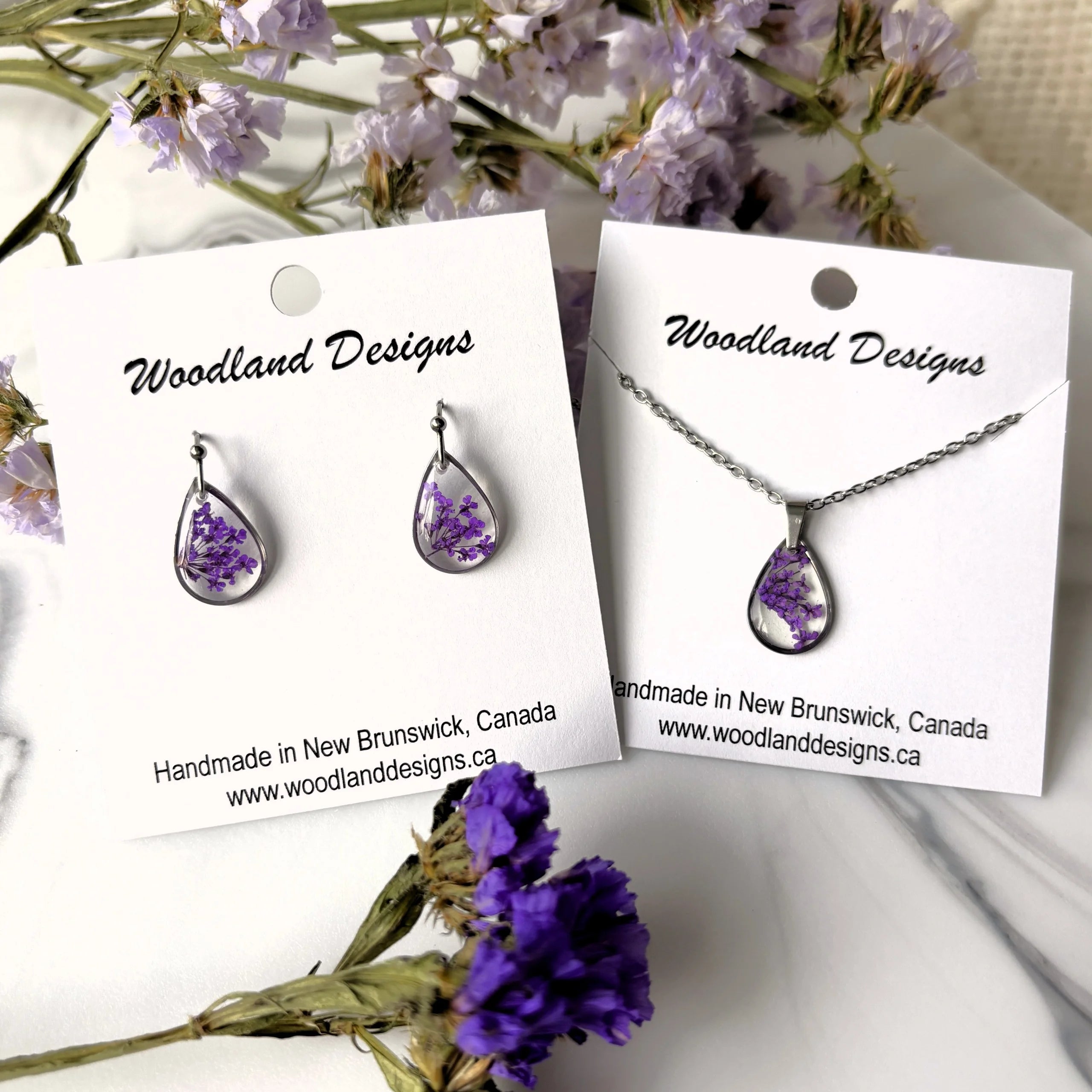 Queen Anne's Lace Purple Teardrop Pendant - Stainless