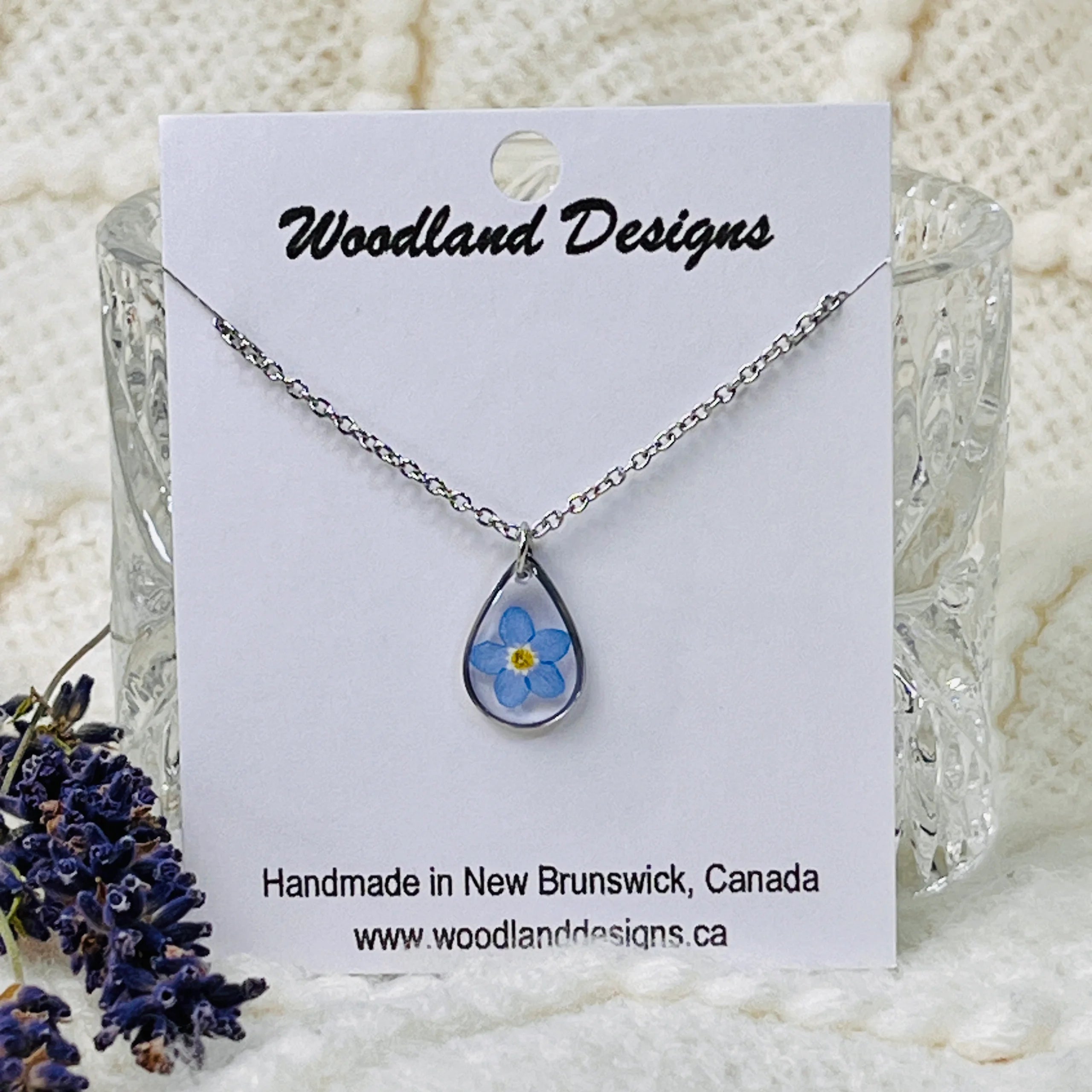 Forget-Me-Not Teardrop Pendant - Stainless