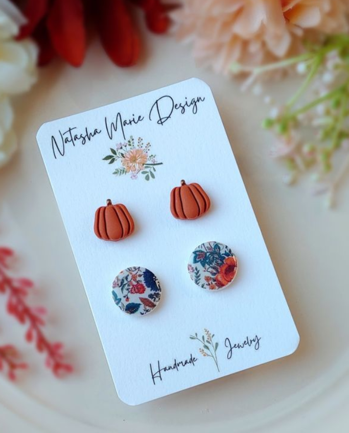 Orange Pumpkin / Floral Duo Earings