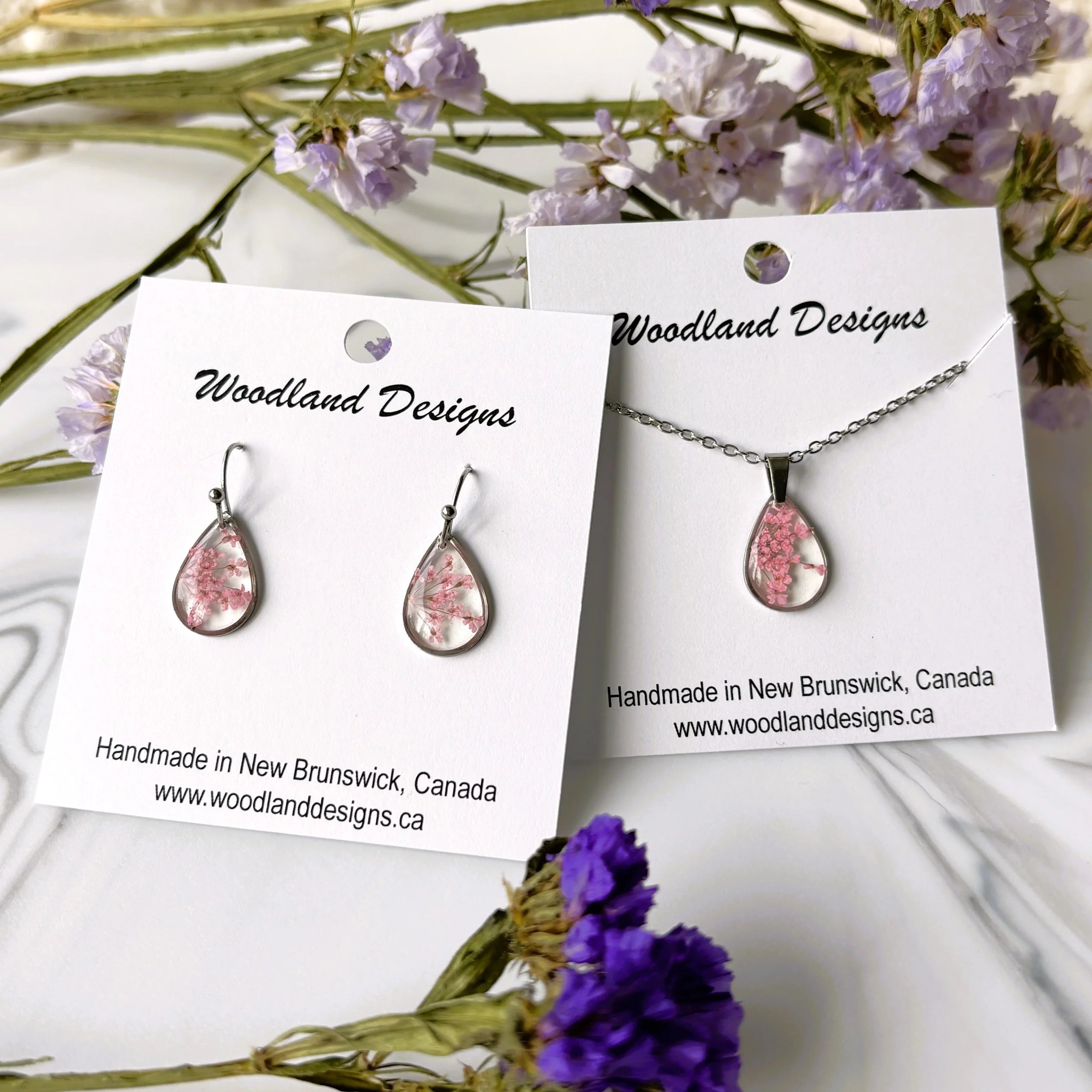 Queen Anne's Lace Pink Teardrop Hook Earrings - Stainless
