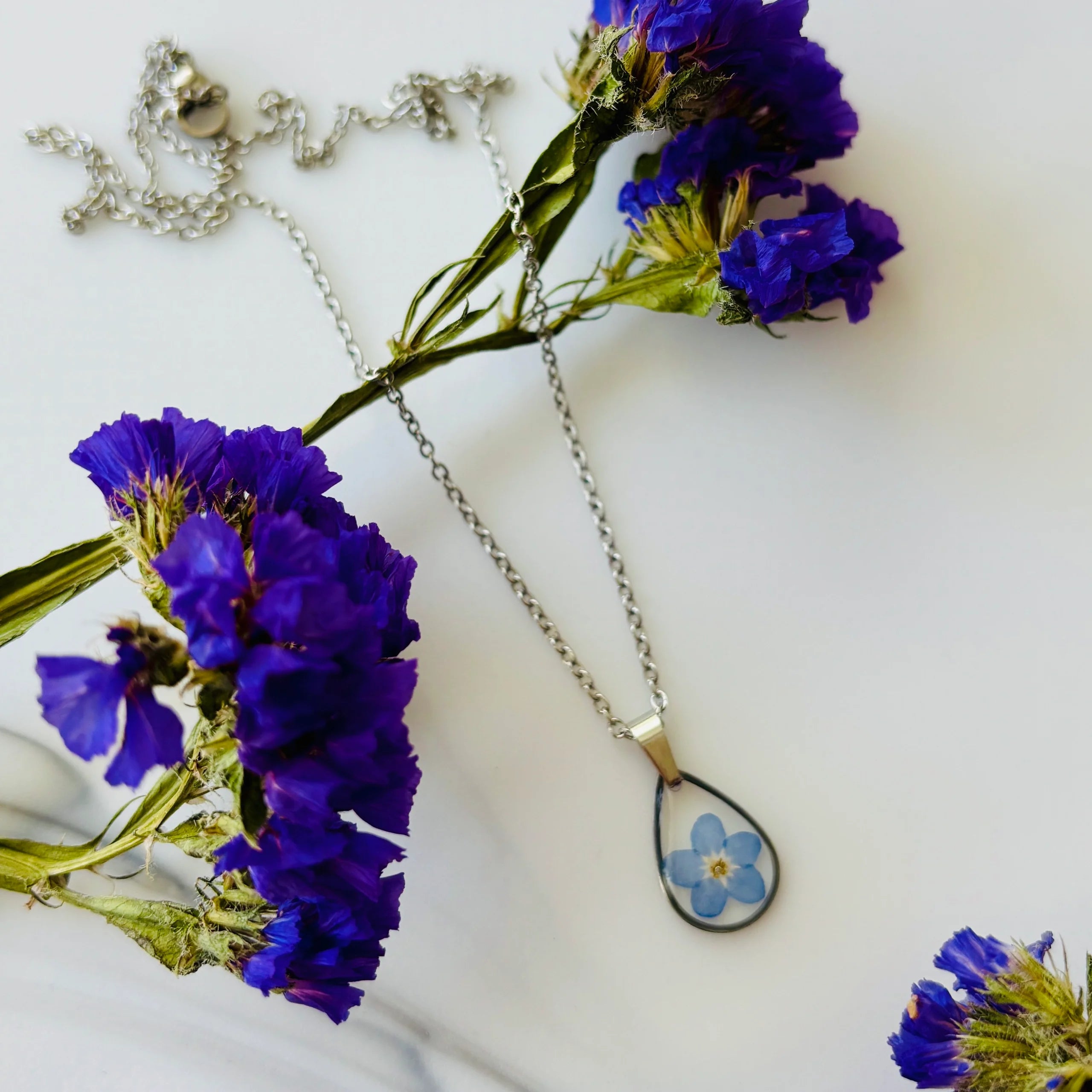 Forget-Me-Not Teardrop Pendant - Stainless