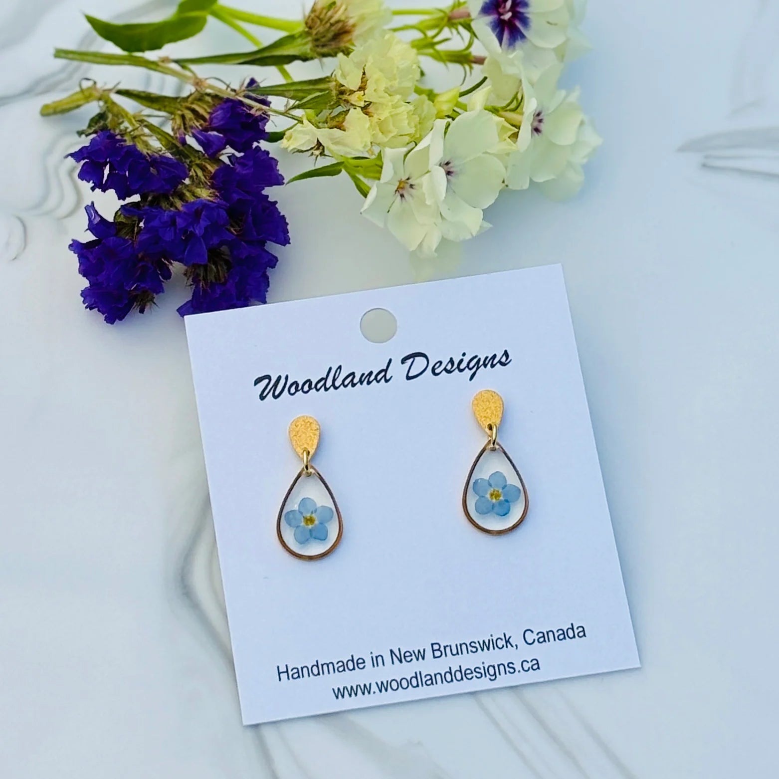 Forget-Me-Not Teardrop Gold Earrings