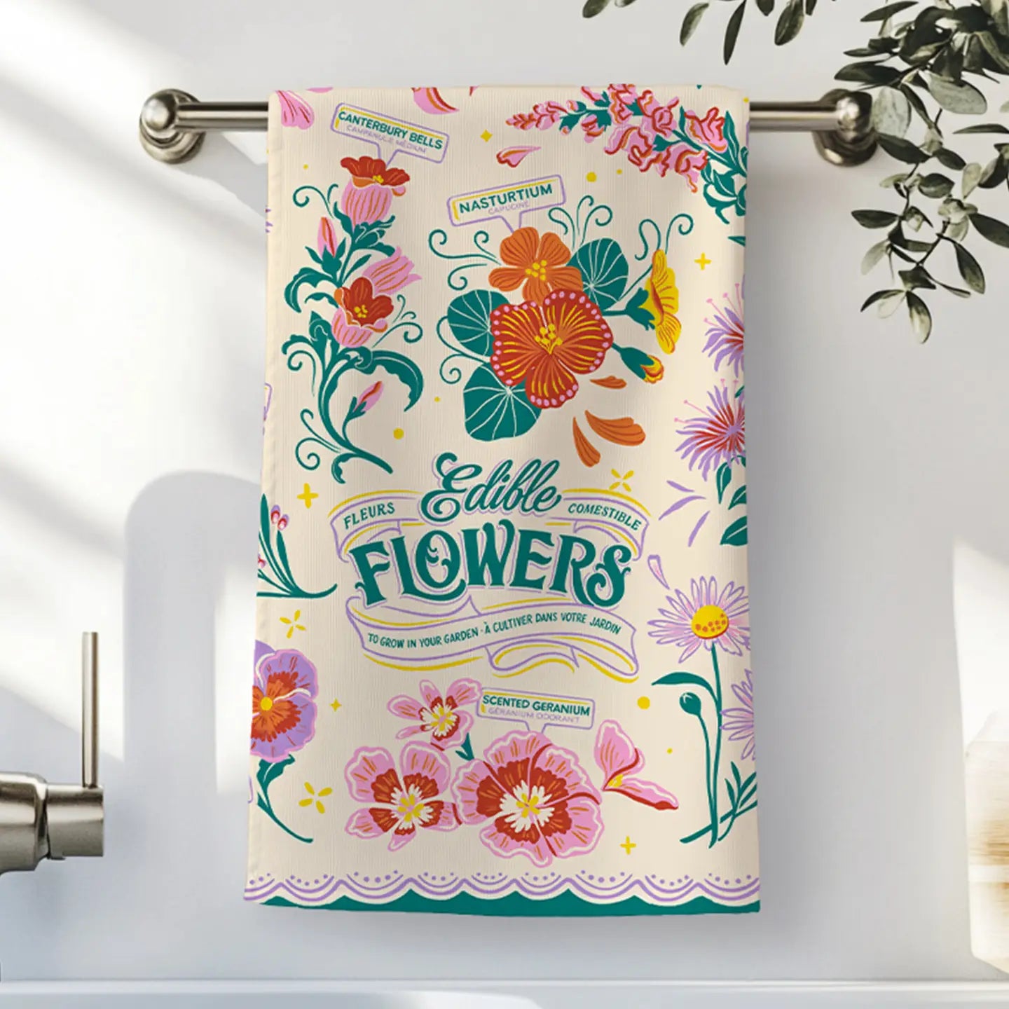Edible Flowers Tea Towel
